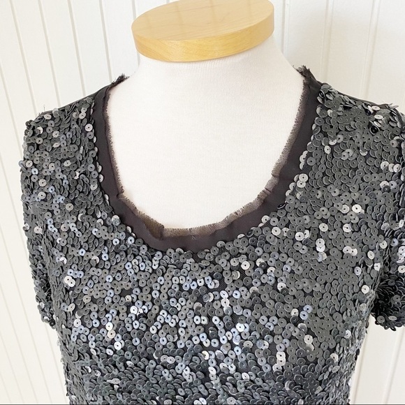 NWT Alberto Makali Black Sequin Sheer Short Sleeve Shirt Top Size Medium - Picture 10 of 13